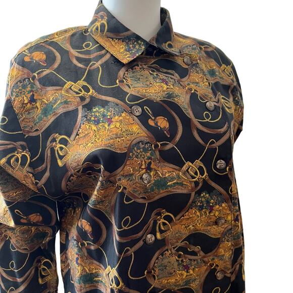 Vintage Alexander Campbell Equestrian Horse Double Breasted Button-Down, US 8 - Picture 2 of 7